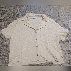 Cropped Linen Blend Button-Up Shirt